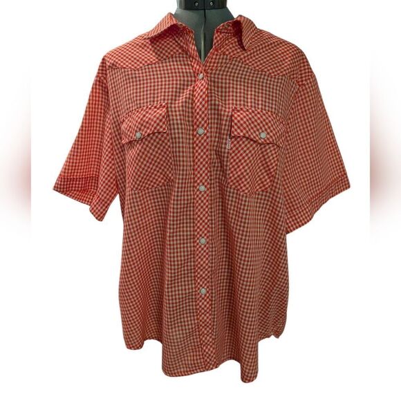 Levi's 70s‎ vintage red & white checkered picnic shirt pearl snap buttons - Picture 1 of 7